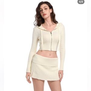 ANGEL RUCHE Vanilla Butter Yellow Cable Knit Skirt Sweater Set Size XL/XXL NEW